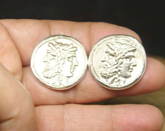 Boutons De Manchette En Argent 925 Massif Avec Monnaie Romaine Authentique - Fait Main En Israël - Neuf Avec Boîte