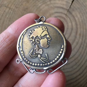 Handmade Roman Coins Domitien Auguste (81-96) Necklace, Signet Silver Necklace, Antique Silver, Ancient  Brass Metal and Silver Necklace