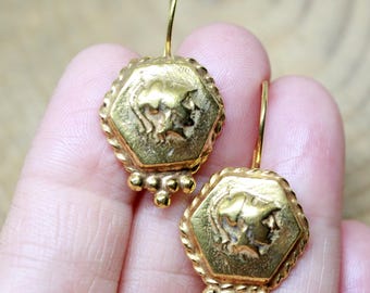 Handmade Bronze Roman Coin Earrings: Sterling Silver 925K