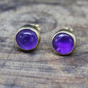 Handmade Natural Gold Plated Rough Blue Amethyst, Stud Earring, Earrings, Solid Sterling Silver 925K, Engagement, Gift for your Love for Her