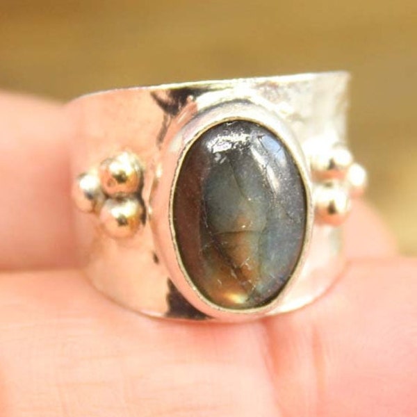 Handmade Natural Labradorite, Knight Ring, Sterling Silver 925 K, Simple Designer Jewelry Man Ring, February birthstone Gift For Her