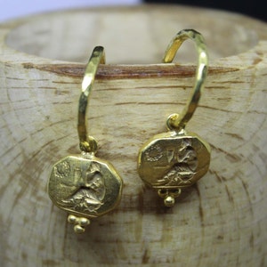 Handmade Sterling Silver Roman Coin Earrings: Replica Charm Hoops