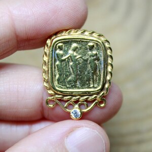 Handmade Antique Roman Coin,  Signet Sterling Silver Ring, 24k Gold Over Coin Ring, Antique Silver Jewelry, Ancient Greek Coin Silver Ring,