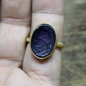 Intaglio Glass Ring, Gold Plated Ring, Glass art Intaglio Silver Ring, Sterling Silver 925 K, Intaglio Ancient Roman Art, Gift for Him
