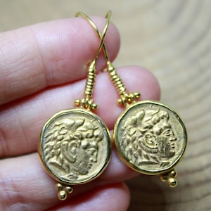ハンドメイドブロンズローマコインイヤリング：スターリングシルバー925