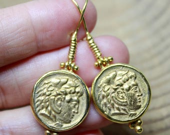 Handmade Bronze Roman Coin Earrings: Sterling Silver 925