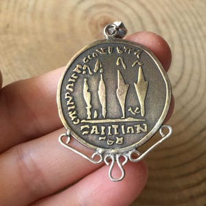 Handmade Antique Roman Coins Necklace, Signet Silver Necklace, Antique Silver, Ancient  Brass Metal and Silver Necklace