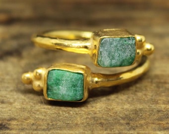 Raw Emerald Sterling Silver Ring: Adjustable Minimalist Design