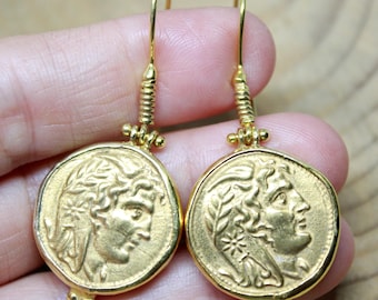 Handmade Bronze Roman Coin Earrings: Sterling Silver 925K