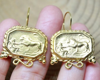 Handmade Bronze Roman Coin Earrings: Sterling Silver 925K
