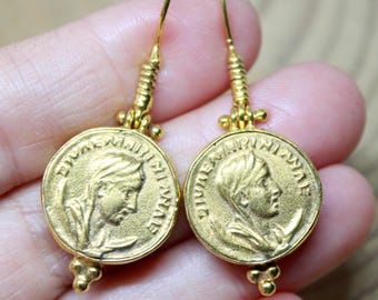 Handmade Bronze Roman Coin Earrings: Sterling Silver 925K