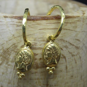 Handmade Sterling Silver Roman Coin Hoop Earrings: Ancient Replica Jewelry