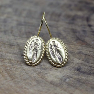 Handmade Bronze Roman Coin Sterling Silver Hoop Earrings