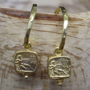 Handmade Sterling Silver Roman Coin Hoop Earrings: Replica Jewelry