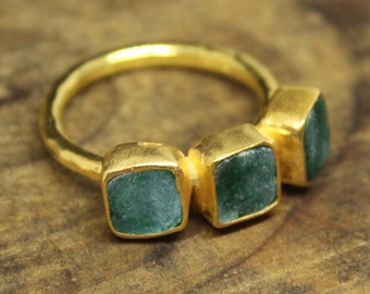 Raw Emerald Sterling Silver Ring: Adjustable Minimalist Design