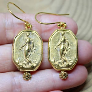 ハンドメイドブロンズローマコインイヤリング：スターリングシルバーレディースジュエリー