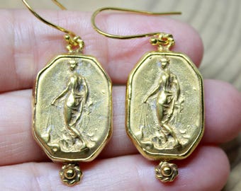 Handmade Bronze Roman Coin Earrings: Sterling Silver Woman's Jewelry