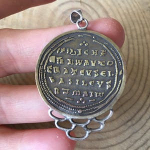 Handmade Antique Roman Coins Necklace, Signet Silver Necklace, Antique Silver, Ancient  Brass Metal and Silver Necklace