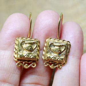 Handmade Bronze Roman Coin Sterling Silver Hoop Earrings