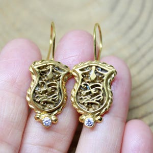 ハンドメイドブロンズローマコインスターリングシルバーフープイヤリング