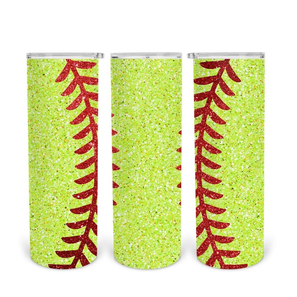 20 oz Skinny Tumbler Sublimation Design Template Download PNG DIGITAL Glitter softball and laces  download 20oz wrap seamless