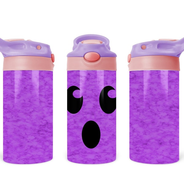 Purple ghost face Halloween kid flip top tumbler straight and tapered sublimation design digital download PNG
