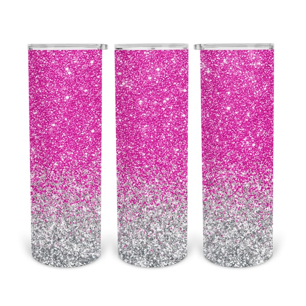 20 oz Skinny Tumbler Sublimation Design Template Download PNG DIGITAL Pink and silver glitter blank background  download 20oz wrap seamless