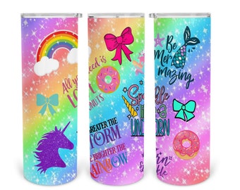 20 oz Skinny Tumbler Sublimation Design Template Download PNG DIGITAL Glitter girl  download 20oz wrap unicorn mermaid rainbow