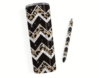 Chevron glitter leopard pattern Pen Wrap and Tumbler Design SET, Epoxy Pen Wraps, PNG, Instant digital download sublimation, waterslide
