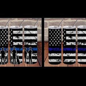 20 oz Skinny Tumbler Sublimation Design Template Download PNG DIGITAL Thin blue line flag bundle seamless  download 20oz wrap