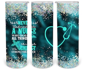 20 oz Skinny Tumbler Sublimation Design Template Download PNG DIGITAL Never underestimate a nurse seamless glitter  download 20oz wrap