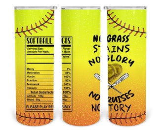20 oz Skinny Tumbler Sublimation Design Template Download PNG DIGITAL No grass stains no glory softball seamless  download 20oz wrap