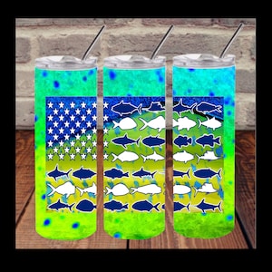 20 oz Skinny Tumbler Sublimation Design Template Download PNG DIGITAL Mahi Fish Flag  download 20oz wrap seamless