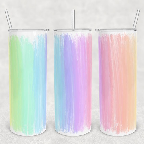 Pastel rainbow brush strokes personalize design 20 oz Skinny Tumbler Sublimation Download PNG DIGITAL 20oz wrap seamless