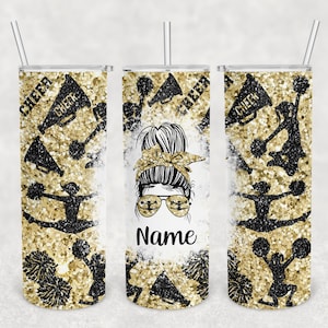 20 oz Skinny Tumbler Sublimation Design Template Download PNG DIGITAL cheerleader gold and black glitter wrap 20oz