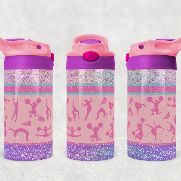 Kid flip top tumbler, sublimation design digital download PNG pink and purple glitter, cheer dance little girl tumbler