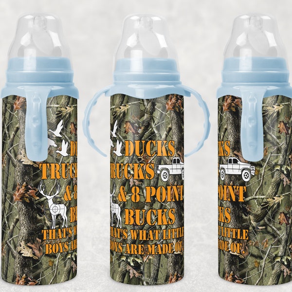 Ducks trucks and bucks camo baby bottle sublimation tumbler design digital download PNG wrap