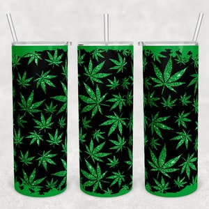 20 oz Skinny Tumbler Sublimation Design Template Télécharger PNG DIGITAL distressed Glitter Cannabis sans couture 20oz wrap weed pot leaf