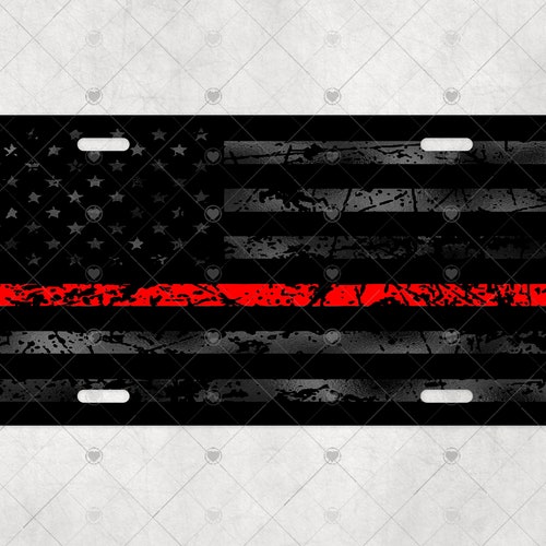 Firefighter Thin Red Line American Flag License Plate Matte Etsy