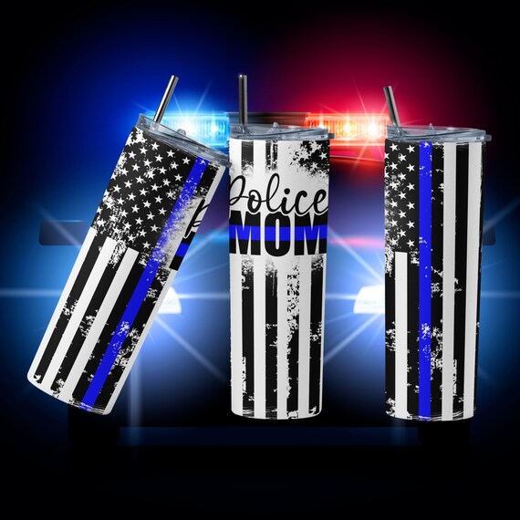 Buy Police Mom Thin Blue Line Flag Distressed Glitter 20 Oz Skinny