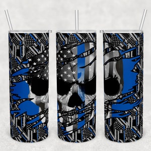 20 oz Skinny Tumbler Sublimation Design Template Download PNG DIGITAL thin blue line spartan helmet skull seamless ripped 20oz wrap