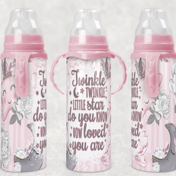 Twinkle twinkle little star do you know how loved you are, moon, stars, baby bottle tumbler sublimation design digital download PNG