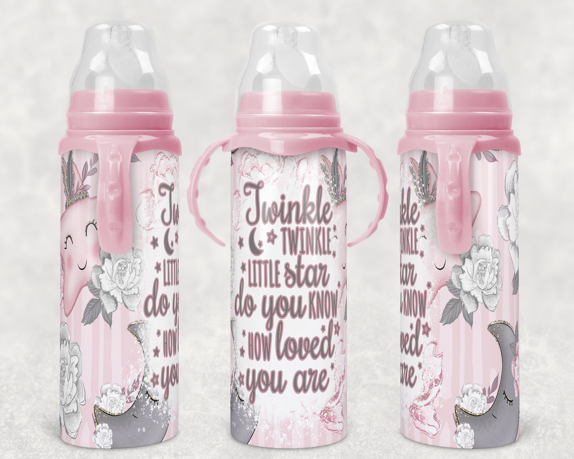 Twinkle twinkle little star do you know how loved you are, moon, stars, baby bottle tumbler sublimation design digital download PNG