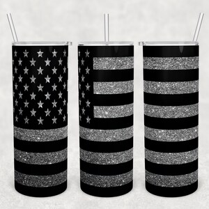 20 oz Skinny Tumbler Sublimation Design Vorlage Download PNG DIGITAL Schwarz grau Glitzer Amerikanische Flagge nahtloser Download 20oz Wrap