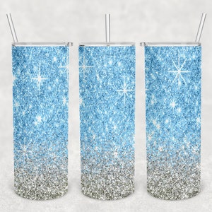 20 oz Skinny Tumbler Sublimation Design Template Download PNG DIGITAL blue and silver glitter seamless blank background 20oz wrap
