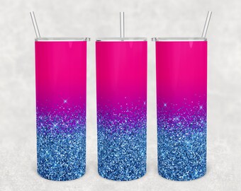 20 oz Skinny Tumbler Sublimation Design Template Download PNG DIGITAL Pink and blue glitter ombre  download Seamless wrap 20oz