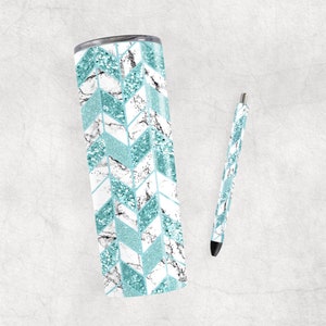 Teal tangram marble glitter Pen Wrap and Tumbler Design SET, Epoxy Pen Wraps, PNG, Instant digital download sublimation, waterslide