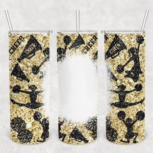 20 oz Skinny Tumbler Sublimation Design Template Download PNG DIGITAL cheerleader gold and black glitter wrap 20oz glitter bleach