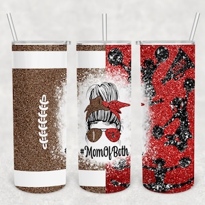 20 oz Skinny Tumbler Sublimation Design Template Download PNG DIGITAL Football cheerleader mom of both cheer red glitter seamless wrap 20oz