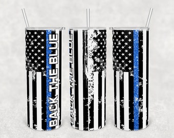 20 oz Skinny Tumbler Sublimation Design Template Scarica PNG DIGITAL indietro il blu sottile linea blu distressed bandiera americana senza cuciture